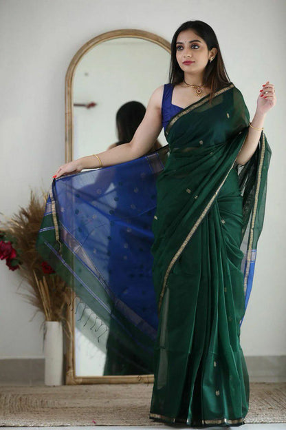 Stuti Green-blue Cotton Silk Saree