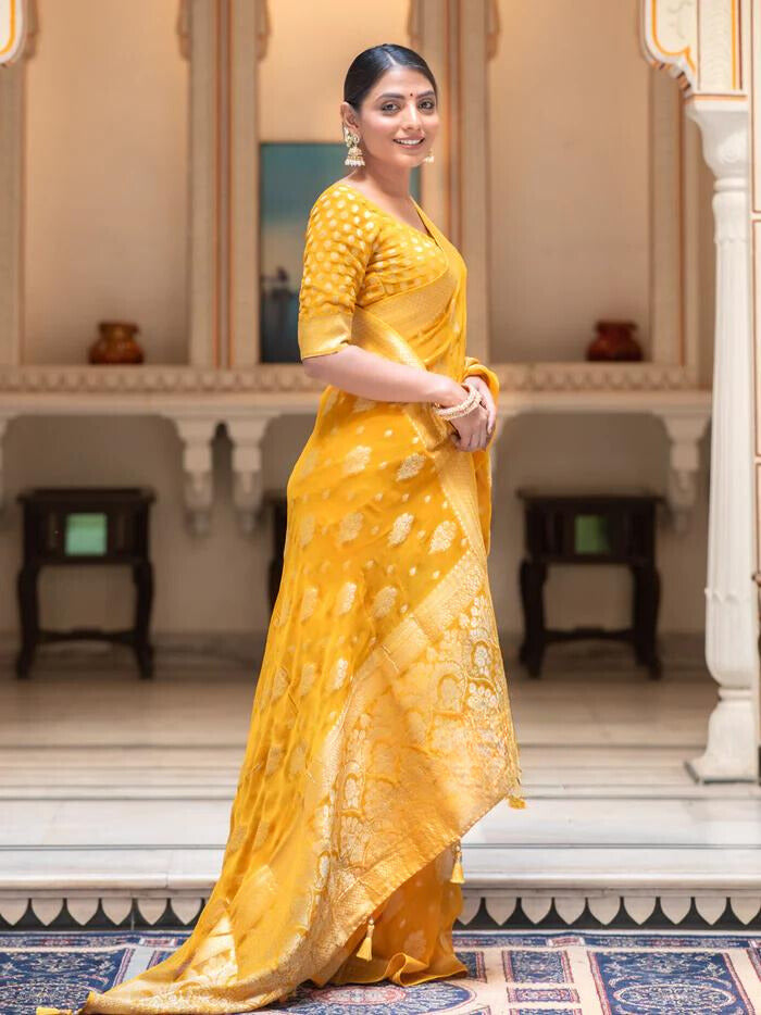 Hypnotic Yellow Soft Banarasi Silk Saree