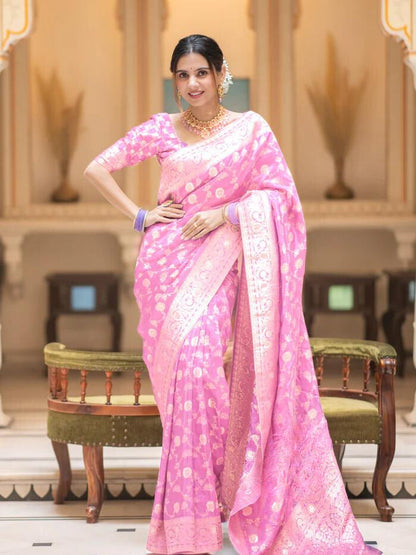 Onion Pink Banarasi Uppada Silk Saree