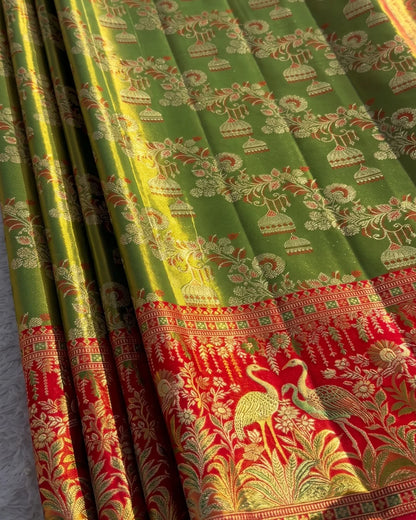 Fariha - Regal Peacock Motif Banarasi Silk Saree