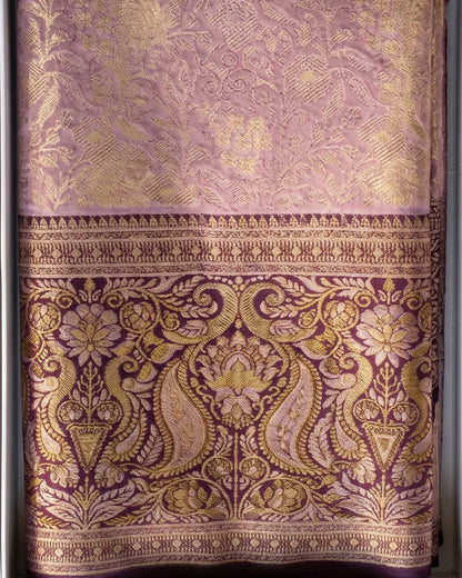 Svarnika - Purple Floral Banarasi Saree