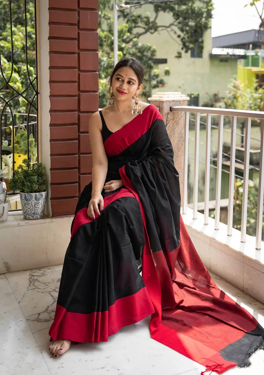 Beautiful Black Cotton Silk Saree