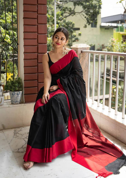 Beautiful Black Cotton Silk Saree