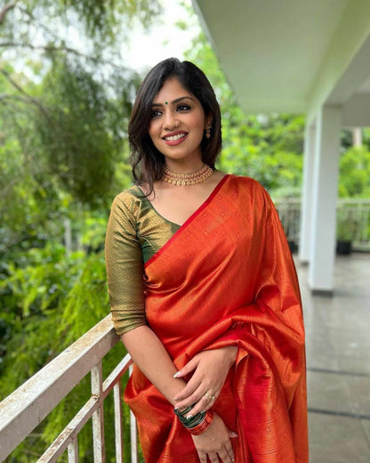 Evanescent Red Soft Silk Saree