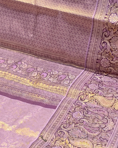 Svarnika - Purple Floral Banarasi Saree