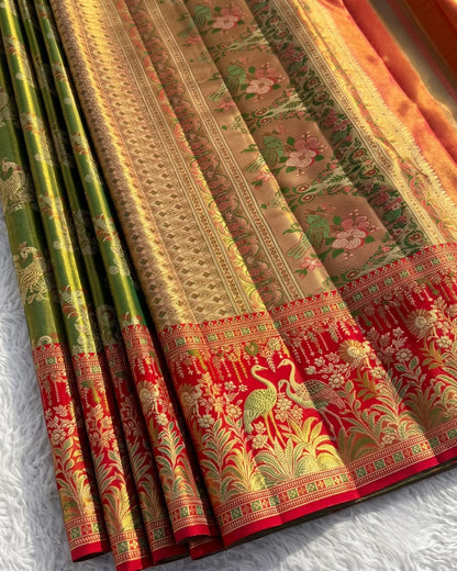 Fariha - Regal Peacock Motif Banarasi Silk Saree