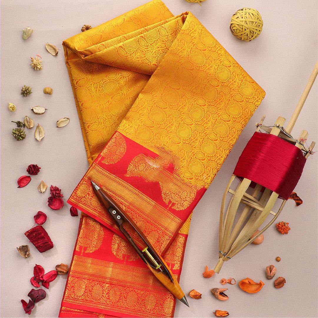 Adorning Yellow Soft Banarasi Silk Saree