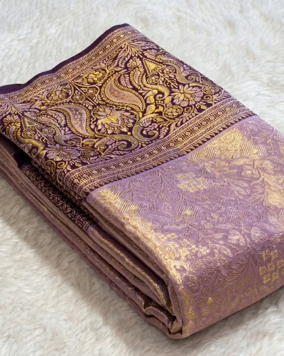 Svarnika - Purple Floral Banarasi Saree
