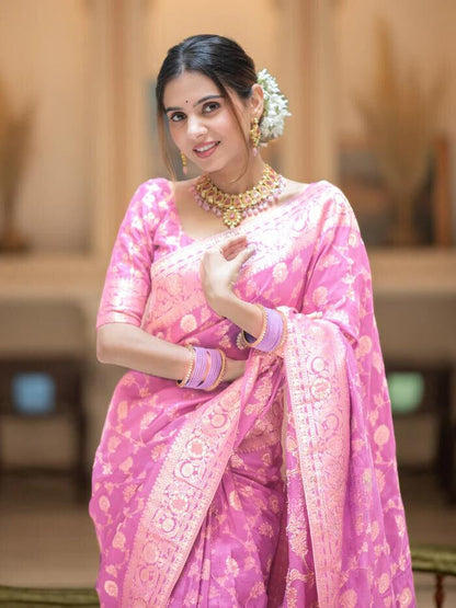 Onion Pink Banarasi Uppada Silk Saree