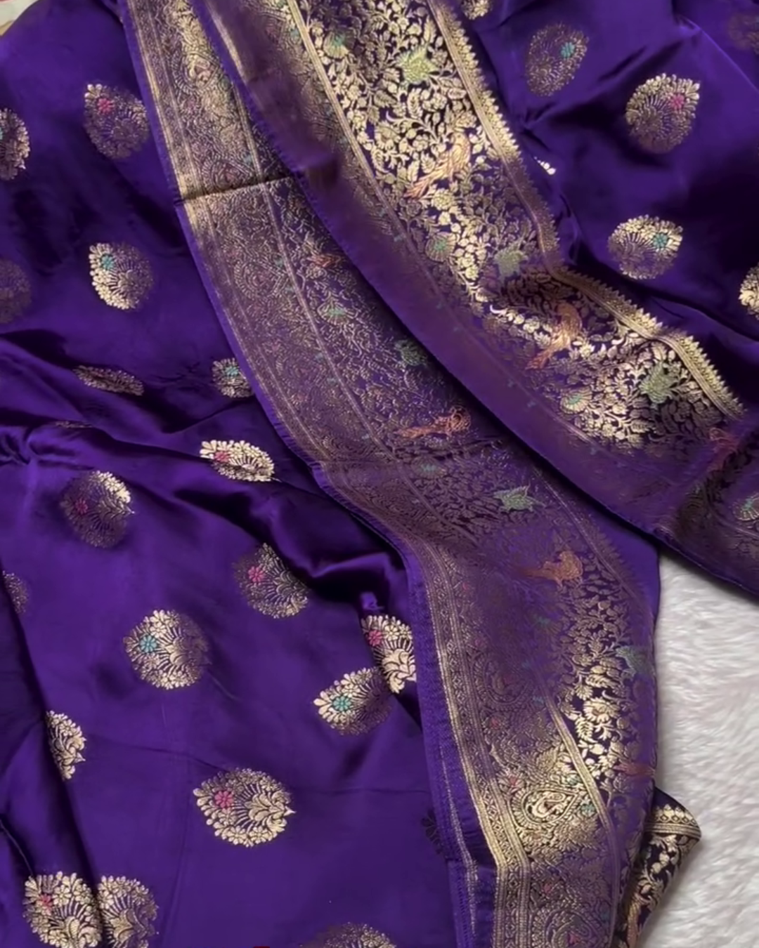 Nivedita - Purple Premium Mashru Silk Saree with Meenakari Weaving Borders