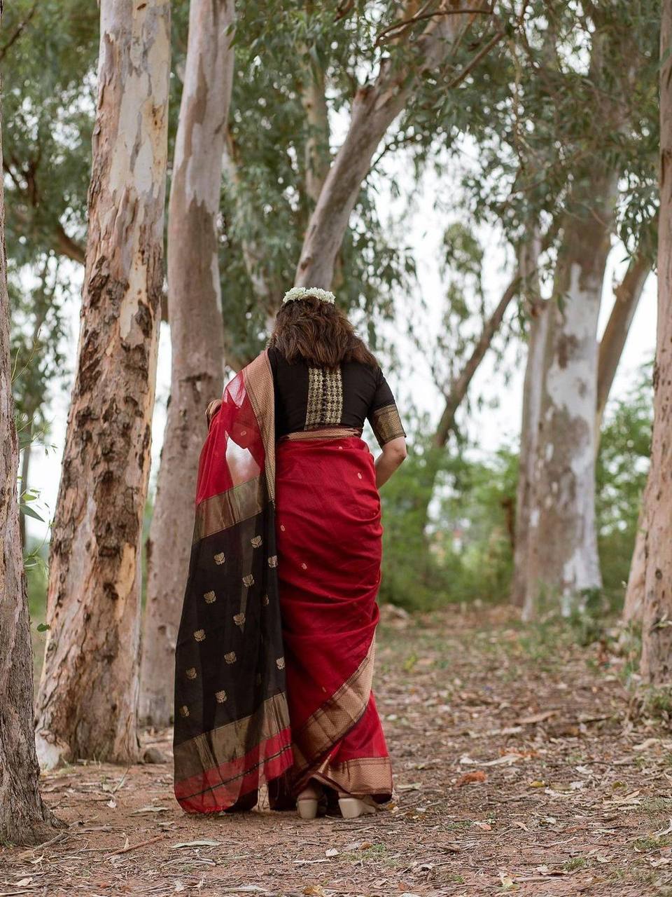 Blooming Red Cotton Silk Saree