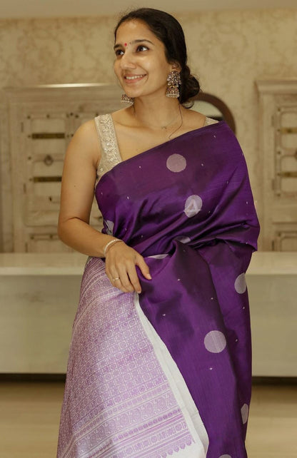 Splendorous Purple Soft Silk Saree With Winsome Blouse Piece