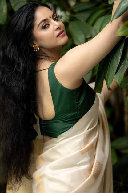 Pretty Beige Soft Silk Saree With Surpassing Blouse Piece