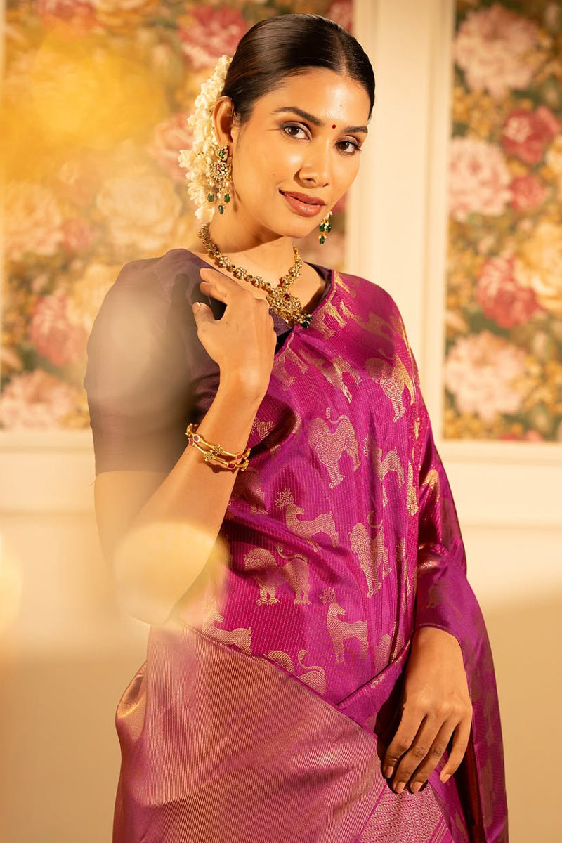 Excellent Dark Pink Soft Silk Saree With Luxuriant Blouse Piece