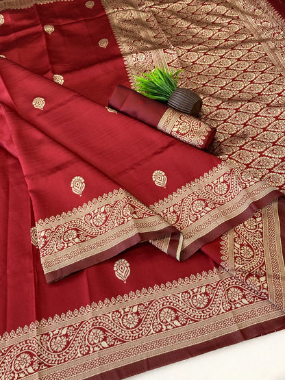 Opulent Maroon Soft Silk Saree With Girlish Blouse Piece