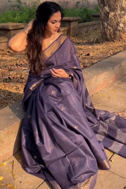 Divine Purple Soft Silk Saree With Brood Blouse Piece