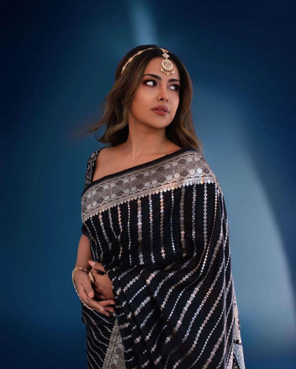Sensational Black Soft Silk Saree With Gratifying Blouse Piece
