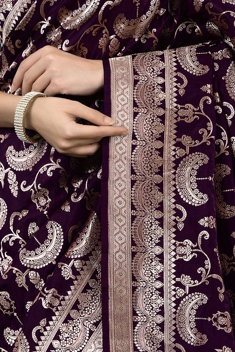 Elegant Purple Soft Silk Saree With Stylish Blouse Piece