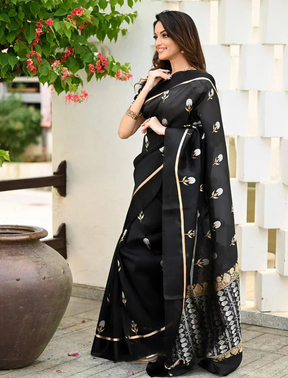 Elision Black Soft Silk Saree