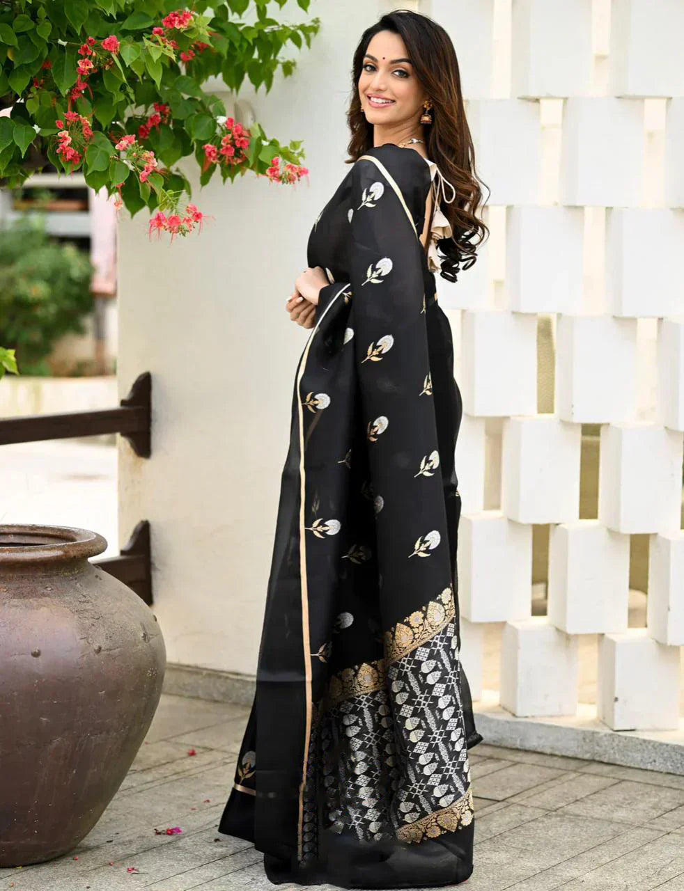 Elision Black Soft Silk Saree
