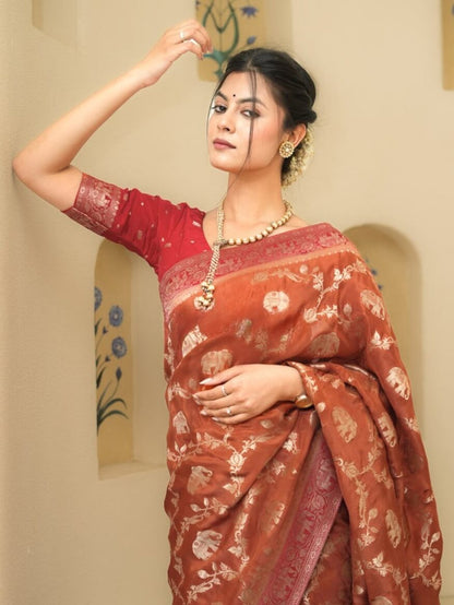 Classy Orange Soft Silk Saree With Piquant Blouse Piece