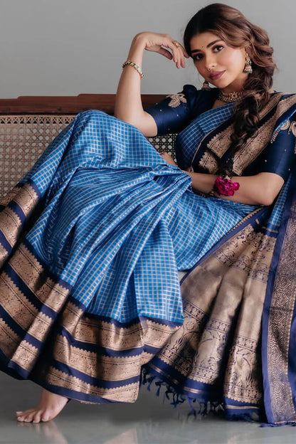 Sempiternal Blue Soft Silk Saree With Scrupulous Blouse Piece