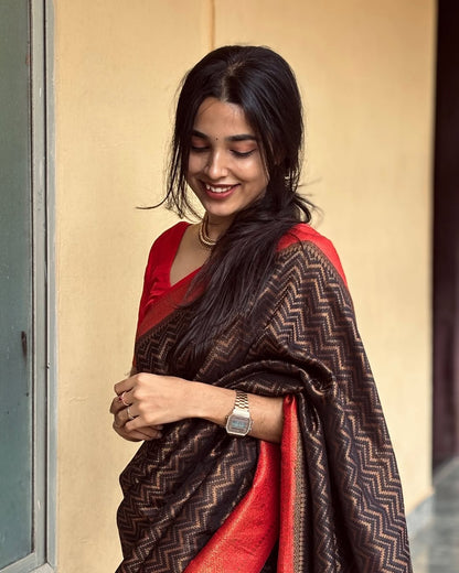 Gossamer Black Soft Silk Saree With Demure Blouse Piece