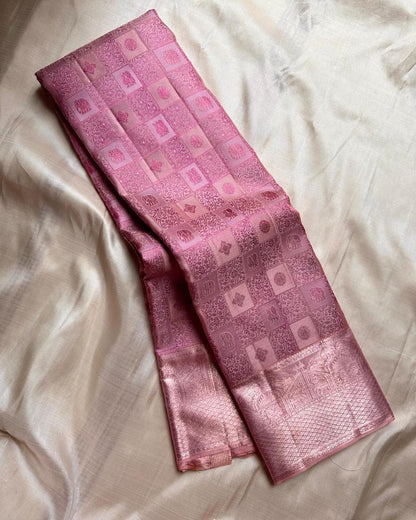 Innovative Baby Pink Soft Silk Saree With Vestigial Blouse Piece