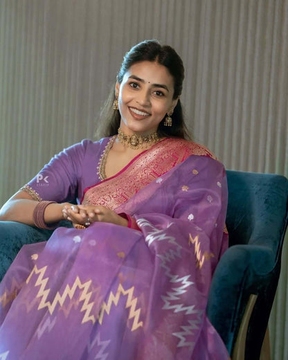 Alluring Lavender Cotton Silk Saree With Stylish Blouse Piece