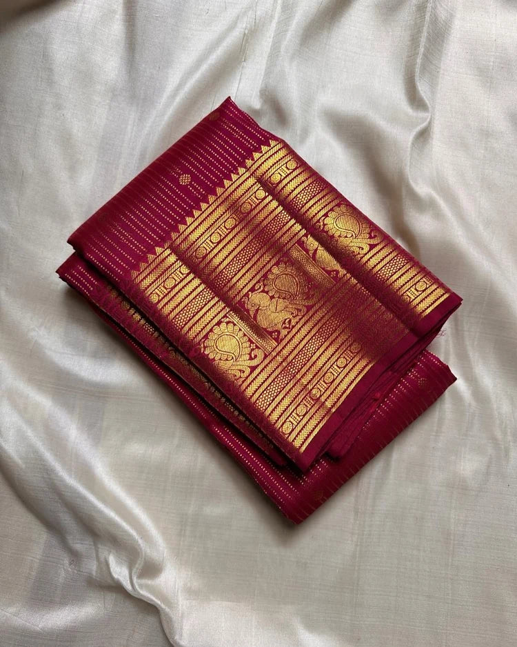 Dark Pink Soft Banarasi Silk Saree With Stylish Blouse Piece