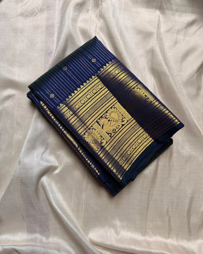 Navy Blue Soft Banarasi Silk Saree With Gratifying Blouse Piece
