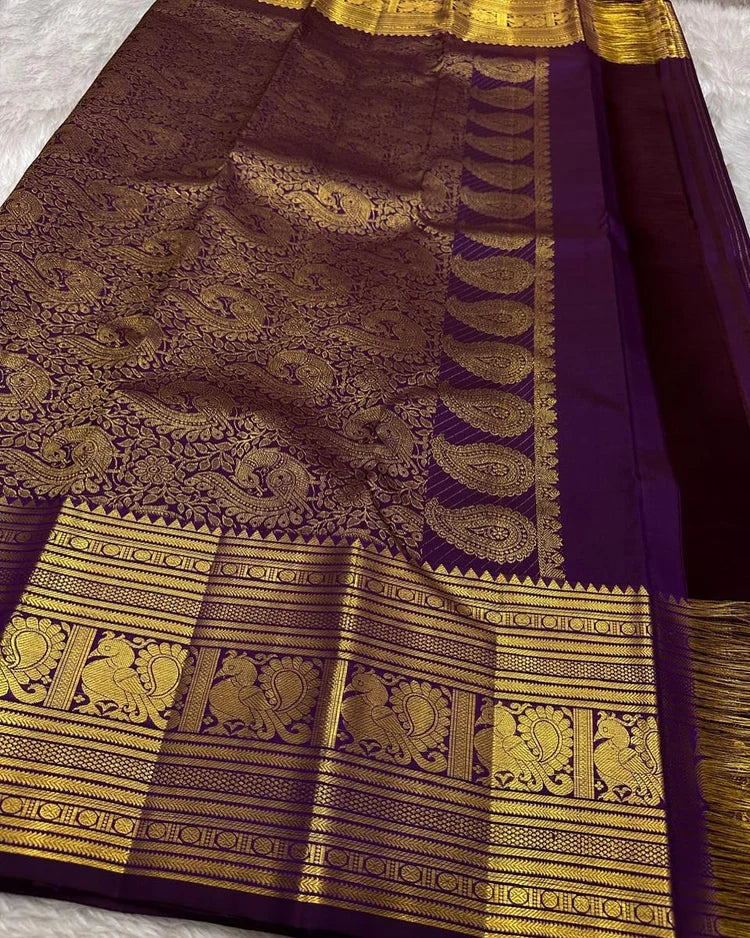 Purple Soft Banarasi Silk Saree With Designer Blouse Piece