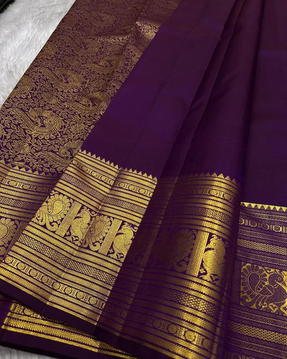 Purple Soft Banarasi Silk Saree With Designer Blouse Piece