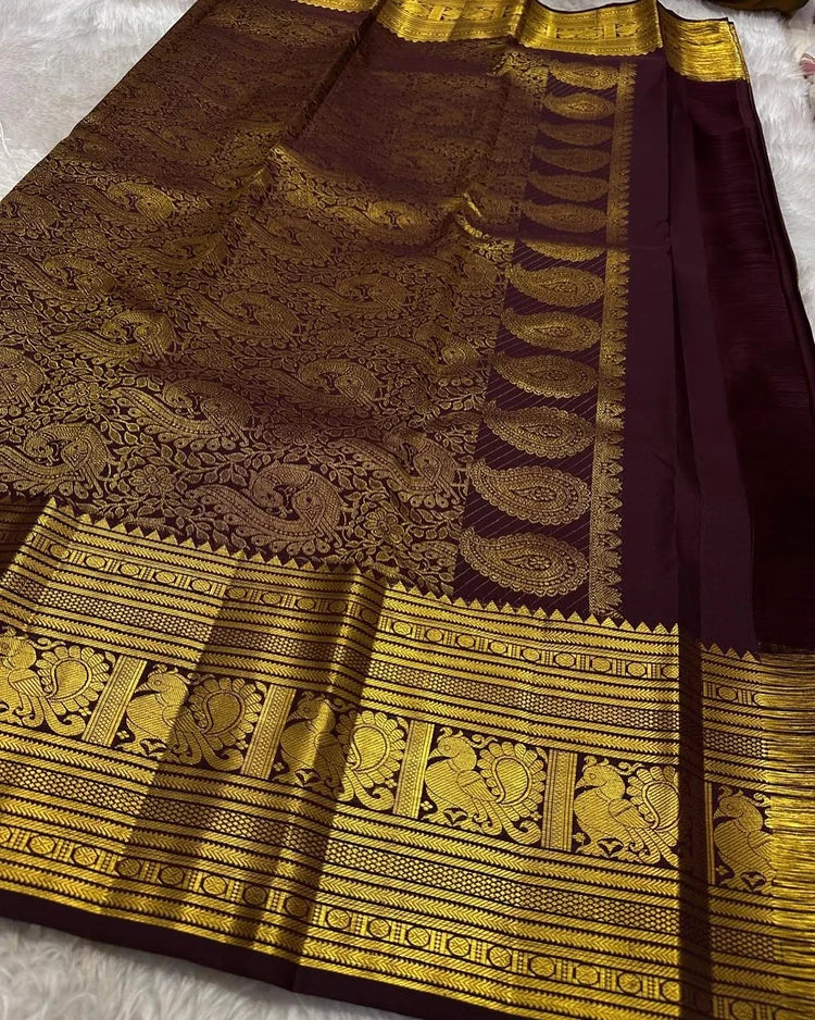 Wine Soft Banarasi Silk Saree With Adorable Blouse Piece