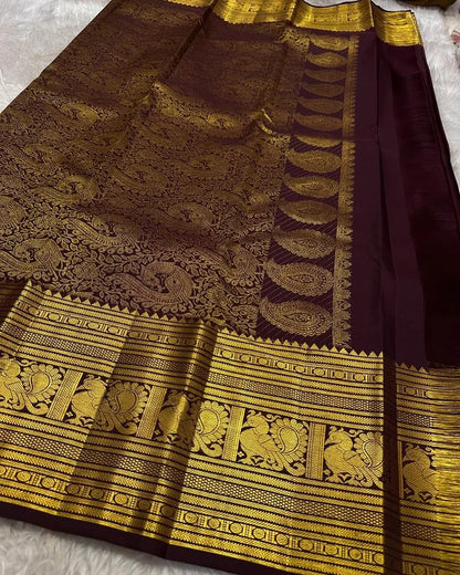 Wine Soft Banarasi Silk Saree With Adorable Blouse Piece