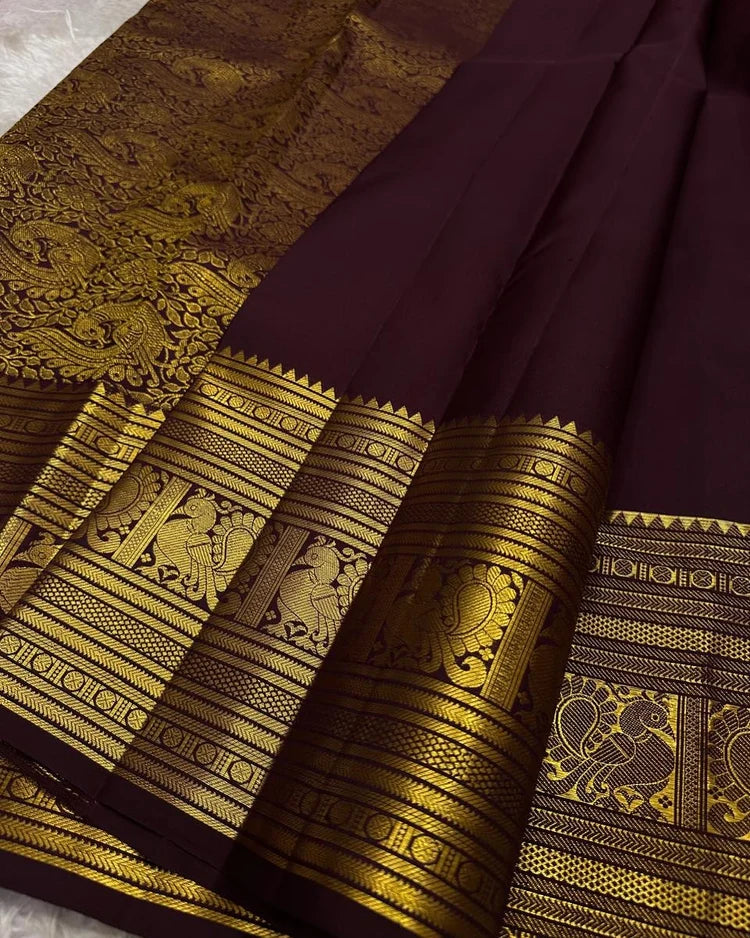 Wine Soft Banarasi Silk Saree With Adorable Blouse Piece