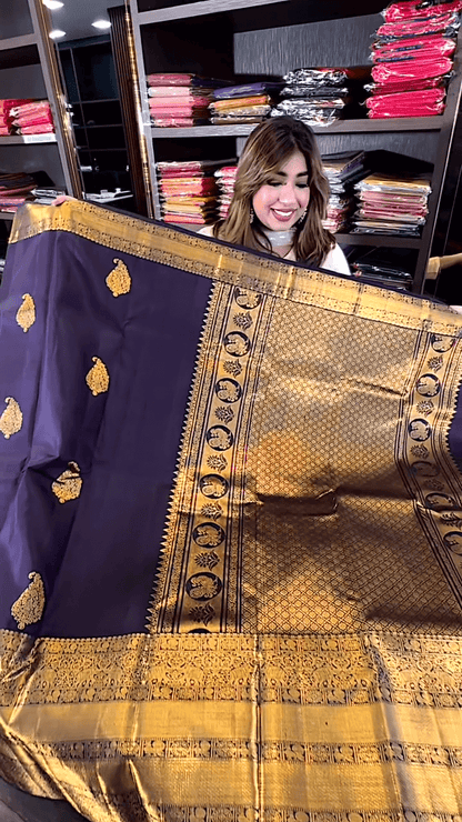 Blissful Purple Soft Banarasi Silk Saree With Efflorescence Blouse Piece
