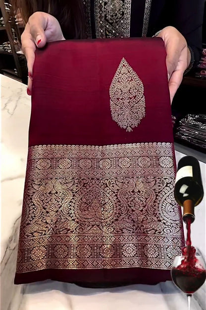 Supernal Wine Soft Banarasi Silk Saree With Devastating Blouse Piece