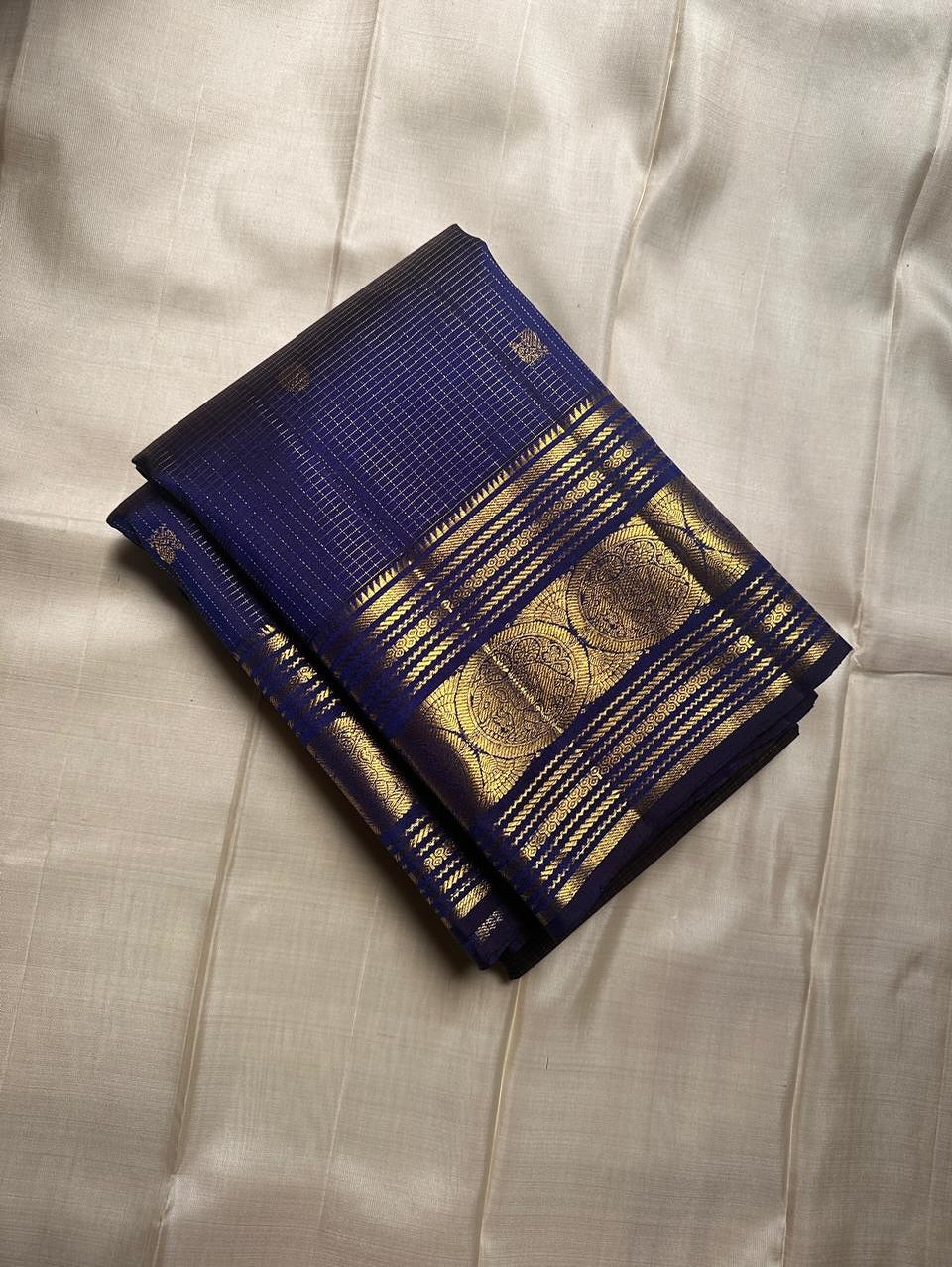 Petrichor Navy Blue Soft Banarasi Silk Saree With Eclat Blouse Piece