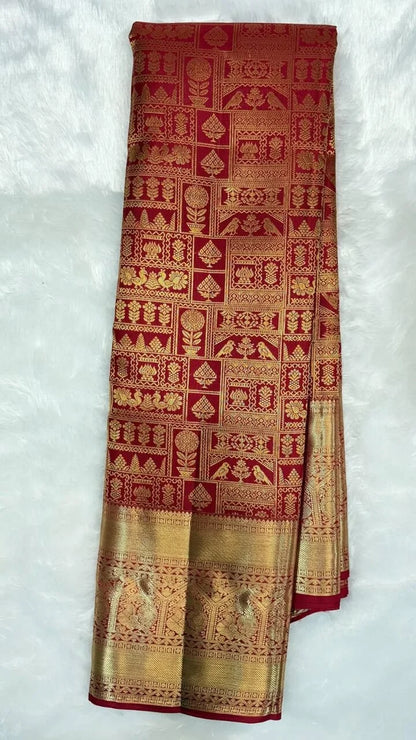 Vivacious Red Soft Banarasi Silk Saree With Petrichor Blouse Piece