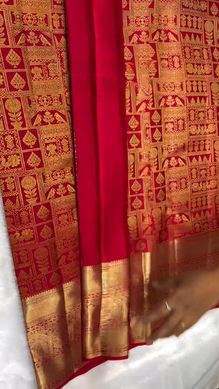 Vivacious Red Soft Banarasi Silk Saree With Petrichor Blouse Piece