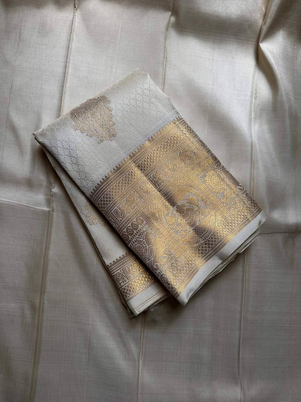 Eclat Beige Soft Banarasi Silk Saree With Designer Blouse Piece