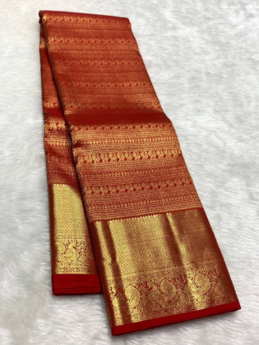 Exuberant Red Soft Banarasi Silk Saree With Smart Blouse Piece
