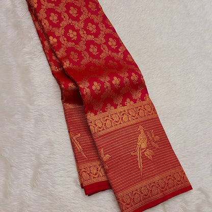 Murmurous Maroon Pure Zari Weaving Banarasi Silk Saree With Incredible Blouse Piece