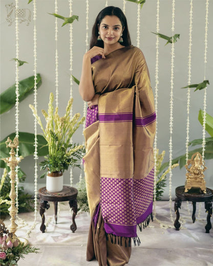 Fancifull Purple Soft Silk Saree With Arresting Blouse Piece