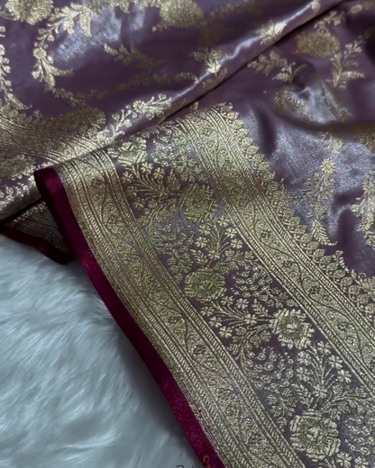 Annapurna - Mauve Satin Saree with Zari Weaving Silk Saree with Zari Border