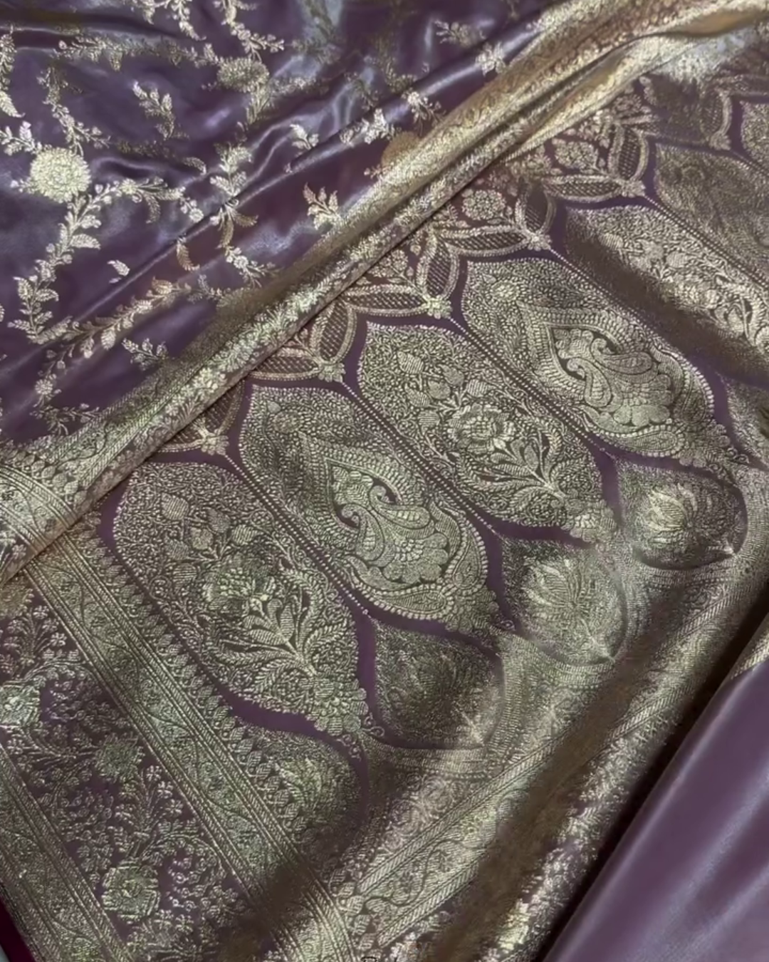 Annapurna - Mauve Satin Saree with Zari Weaving Silk Saree with Zari Border