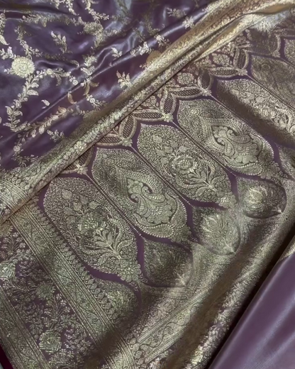 Annapurna - Mauve Satin Saree with Zari Weaving Silk Saree with Zari Border