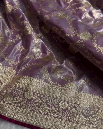 Annapurna - Mauve Satin Saree with Zari Weaving Silk Saree with Zari Border