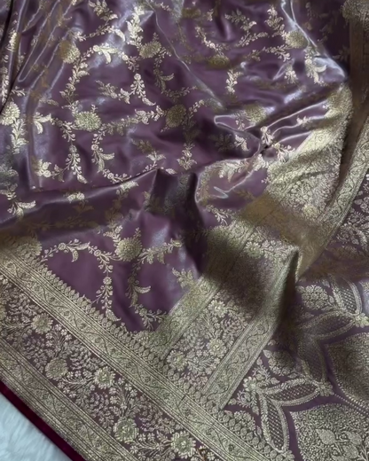 Annapurna - Mauve Satin Saree with Zari Weaving Silk Saree with Zari Border